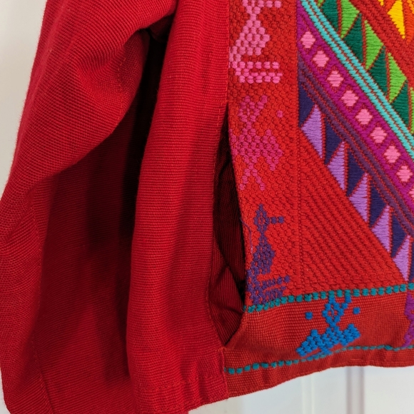 Embroidered Bohemian Red Cotton Blend Jacket Size Medium - Picture 4 of 6